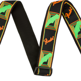 Fender Neon Monogrammed Strap, Green and Orange, 2"