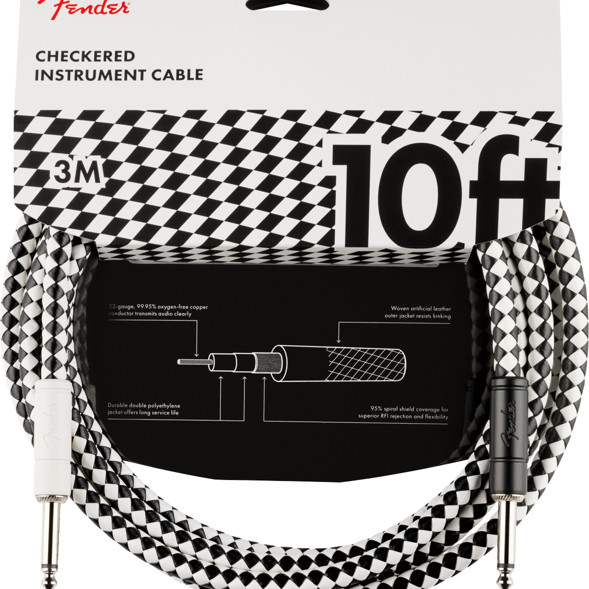 Fender Pro 10' Instrument Cable, Checkerboard - Regent Sounds