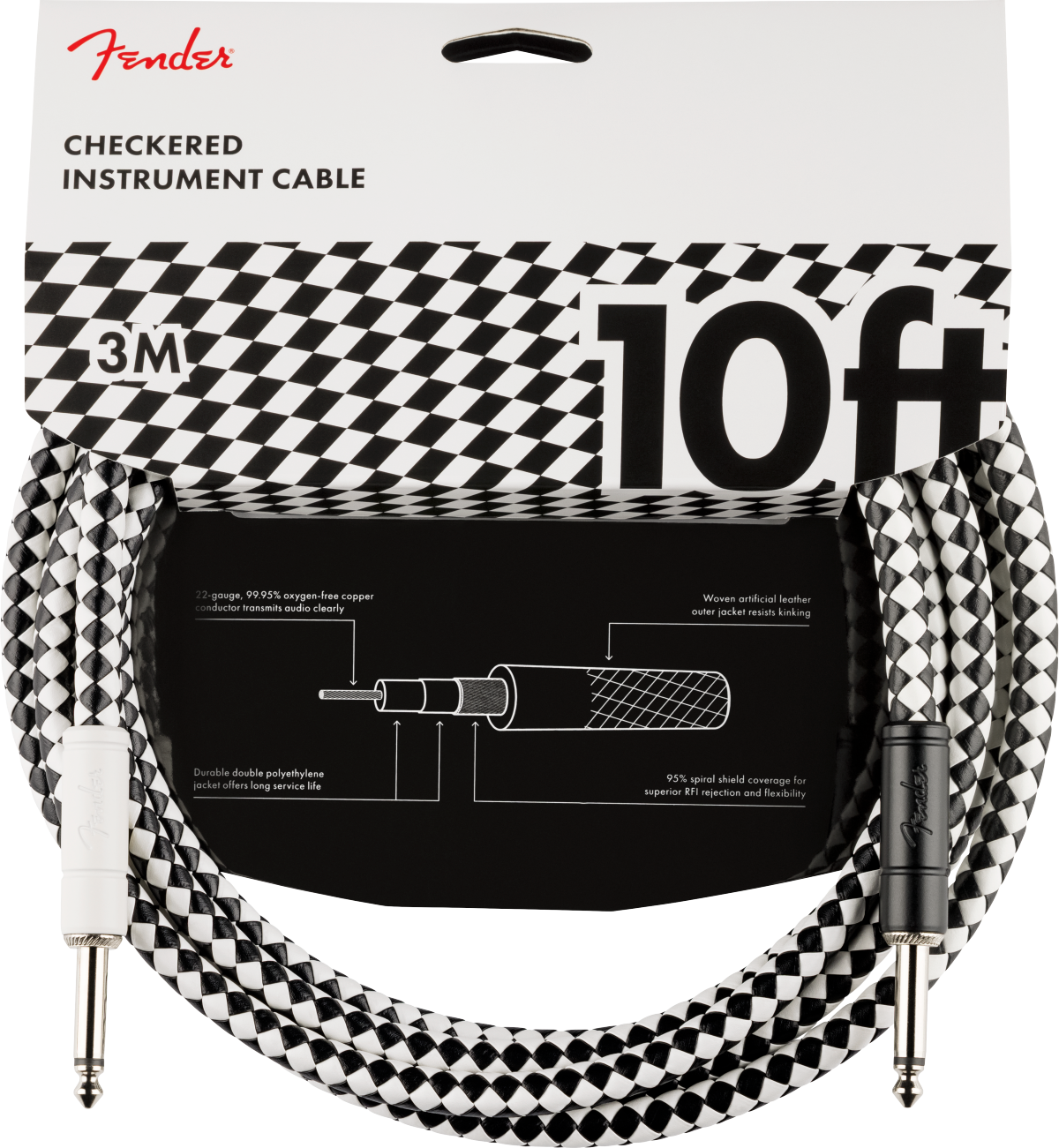 Fender Pro 10' Instrument Cable, Checkerboard - Regent Sounds